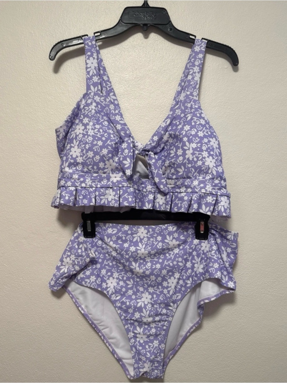 SHEIN Lavender Floral Ruffle Two-Piece Bikini